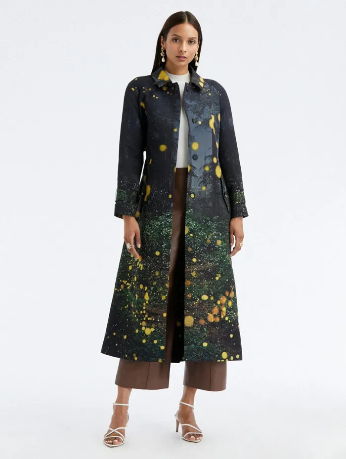 Women Jackets and Coats Oscar De La Renta Firefly Faille Trench Coat Midnight Multi
