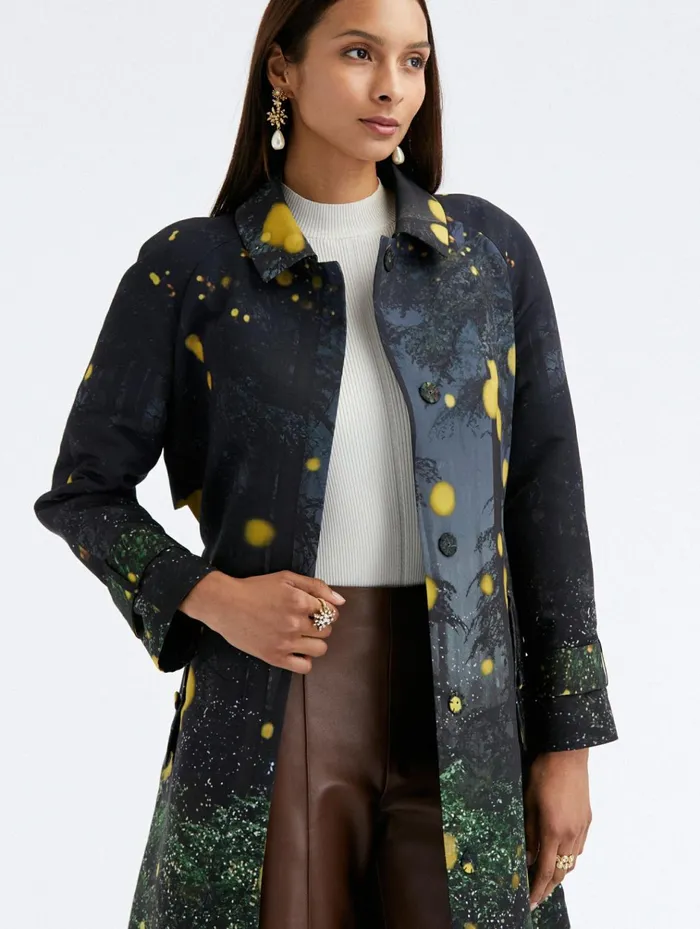 Women Jackets and Coats Oscar De La Renta Firefly Faille Trench Coat Midnight Multi Women Jackets and Coats Oscar De La Renta Firefly Faille Trench Coat Midnight Multi