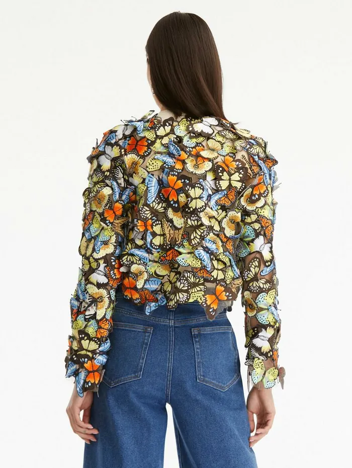 Women Jackets and Coats Oscar De La Renta Threadwork Butterfly Embroidered Jacket Multi Women Jackets and Coats Oscar De La Renta Threadwork Butterfly Embroidered Jacket Multi
