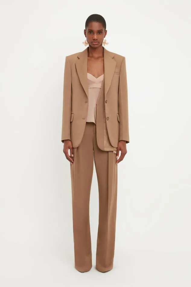 Women Jackets and Coats Victoria Beckham Asymmetric Double Layer Jacket In Fawn