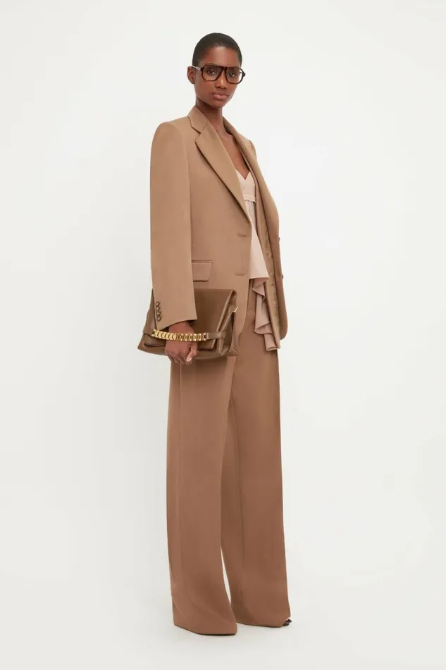 Women Jackets and Coats Victoria Beckham Asymmetric Double Layer Jacket In Fawn