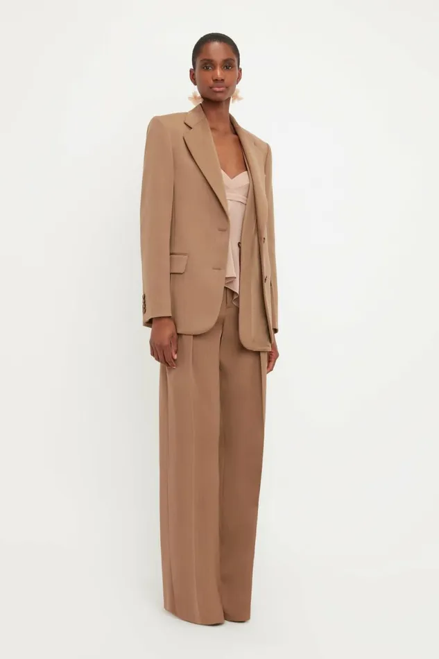 Women Jackets and Coats Victoria Beckham Asymmetric Double Layer Jacket In Fawn
