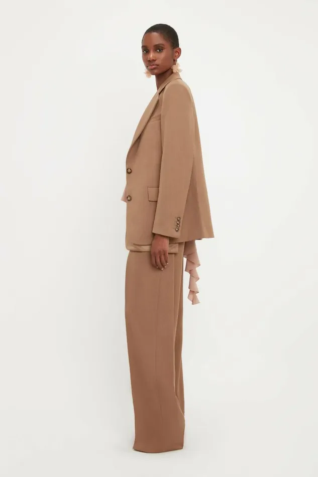 Women Jackets and Coats Victoria Beckham Asymmetric Double Layer Jacket In Fawn