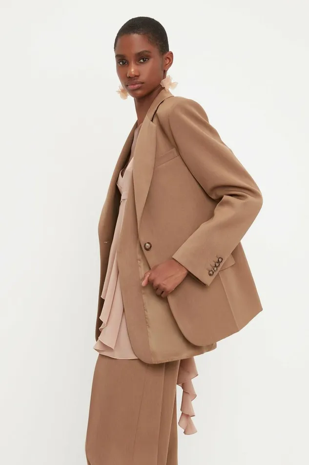 Women Jackets and Coats Victoria Beckham Asymmetric Double Layer Jacket In Fawn