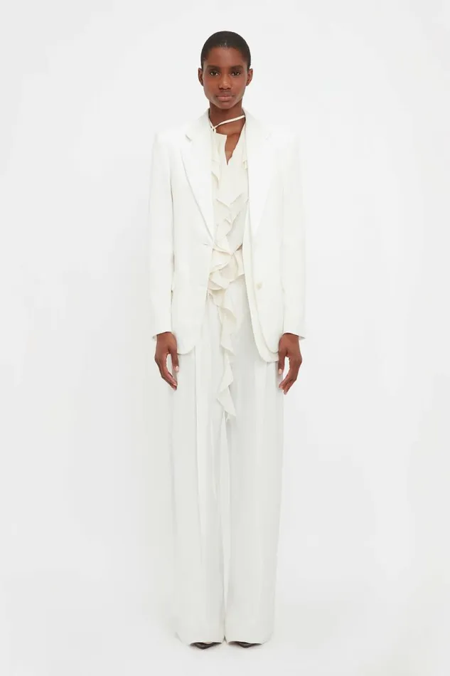 Women Jackets and Coats Victoria Beckham Asymmetric Double Layer Jacket In White