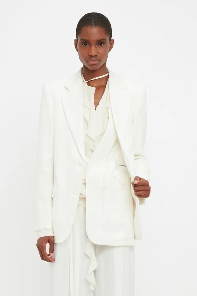 Women Jackets and Coats Victoria Beckham Asymmetric Double Layer Jacket In White