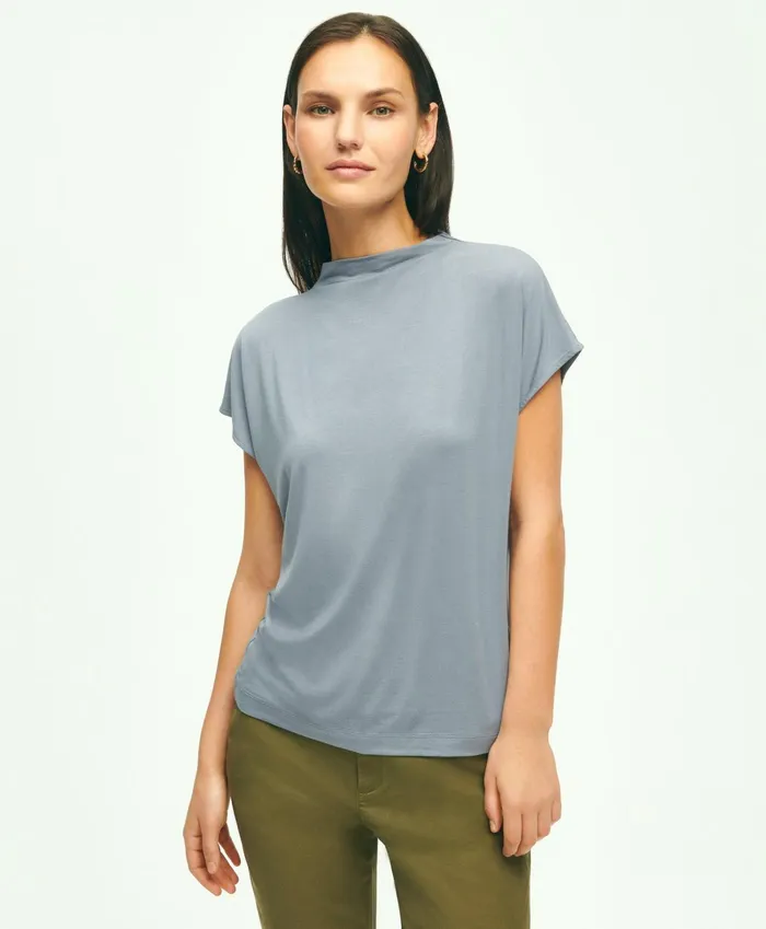 Women Jersey Cap Sleeve Top Grey Brooks Brothers Blouses and Shirts