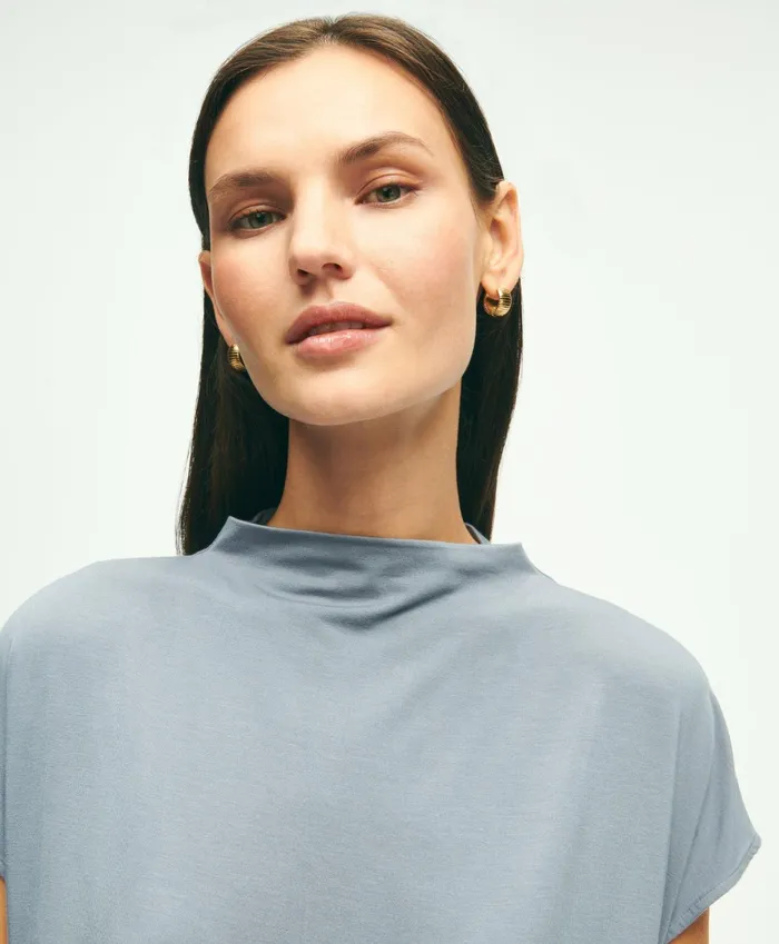 Women Jersey Cap Sleeve Top Grey Brooks Brothers Blouses and Shirts