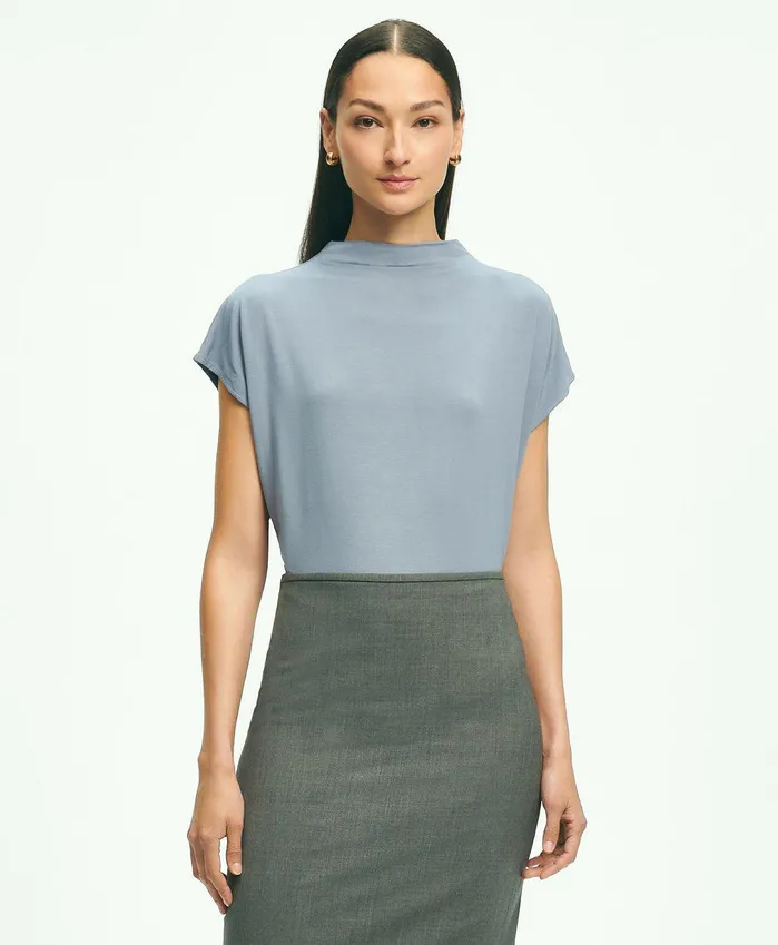 Women Jersey Cap Sleeve Top Grey Brooks Brothers Blouses and Shirts