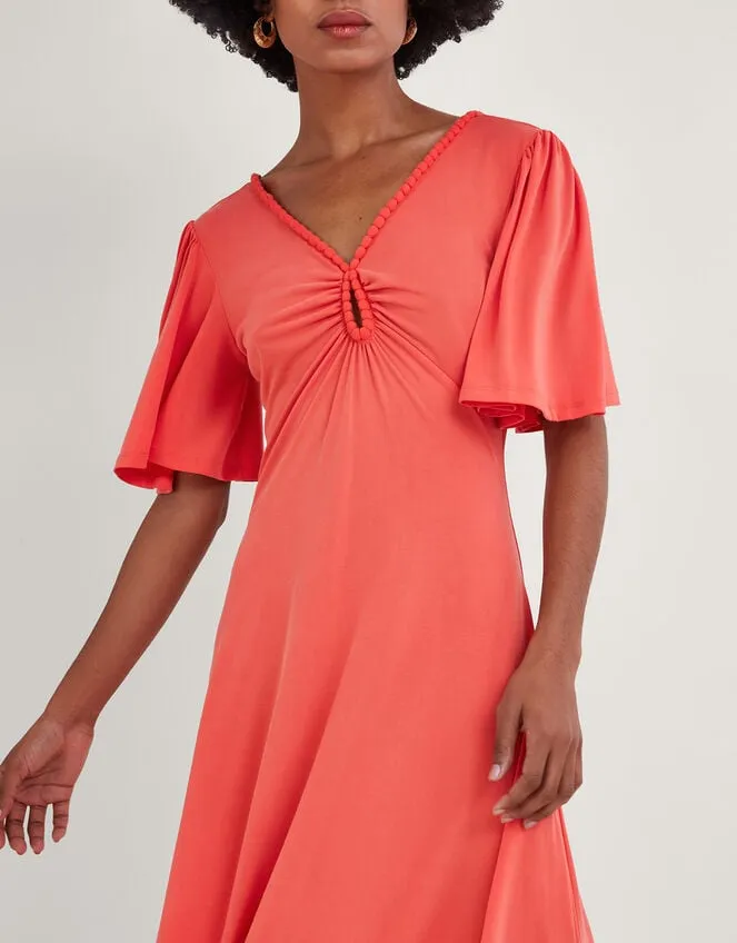 Women Jersey PomPom Trim Keyhole Detail Dress Pink Monsoon Occasionwear
