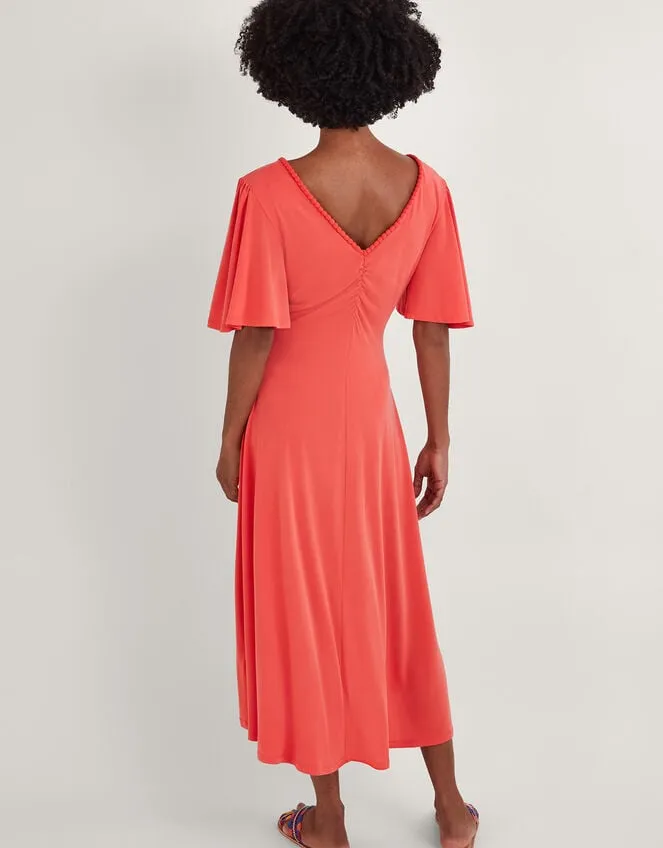 Women Jersey PomPom Trim Keyhole Detail Dress Pink Monsoon Occasionwear