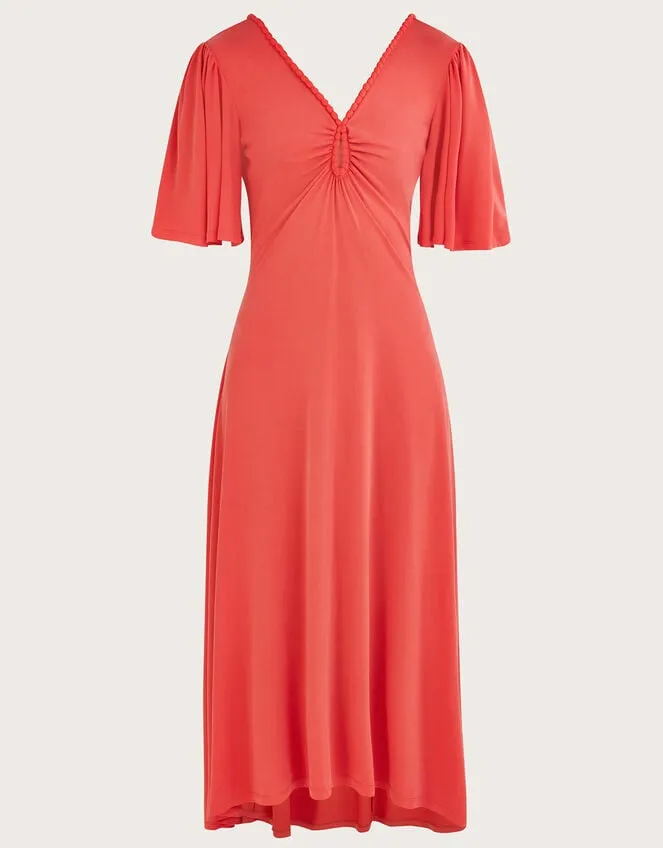 Women Jersey PomPom Trim Keyhole Detail Dress Pink Monsoon Occasionwear