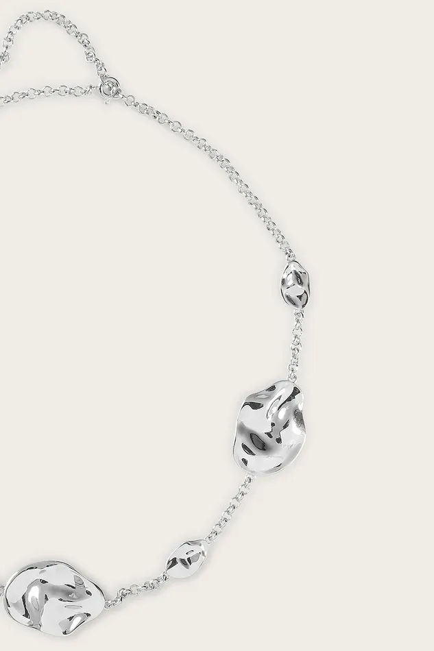 Women Jewellery Lavish Alice KARIA Hammered Effect Oval Charm Silver Necklace