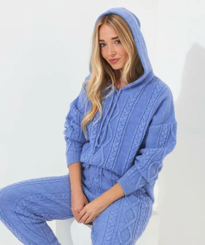 Women Joe Browns Sloe Joes Cable Knit Hoody Blue