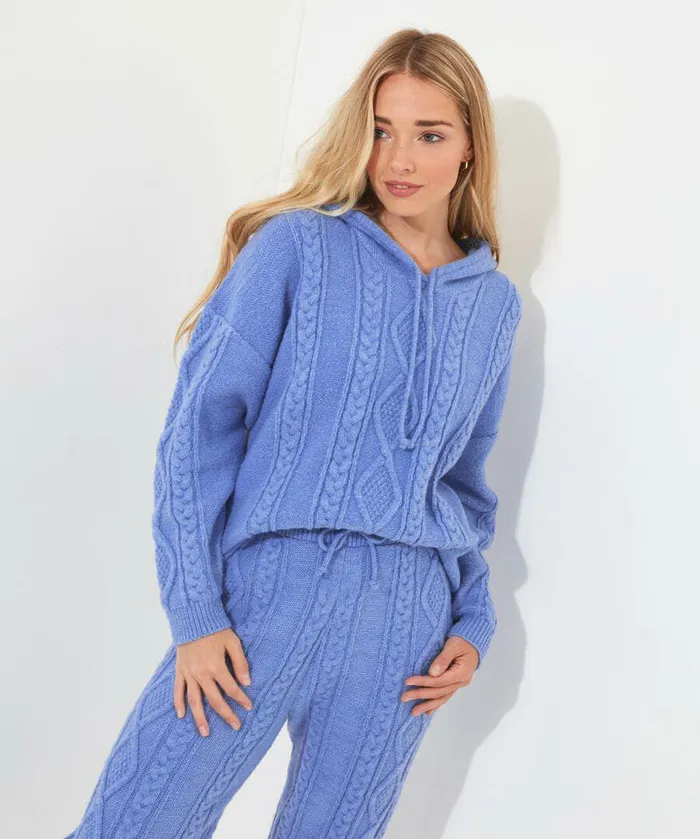 Women Joe Browns Sloe Joes Cable Knit Hoody Blue Women Joe Browns Sloe Joes Cable Knit Hoody Blue
