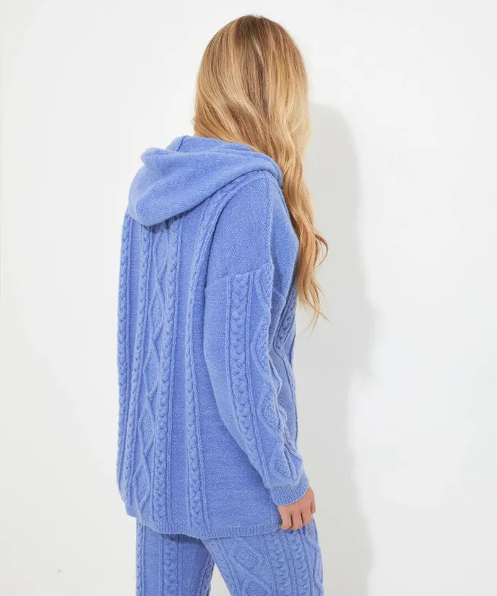 Women Joe Browns Sloe Joes Cable Knit Hoody Blue Women Joe Browns Sloe Joes Cable Knit Hoody Blue