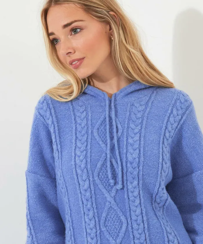 Women Joe Browns Sloe Joes Cable Knit Hoody Blue Women Joe Browns Sloe Joes Cable Knit Hoody Blue