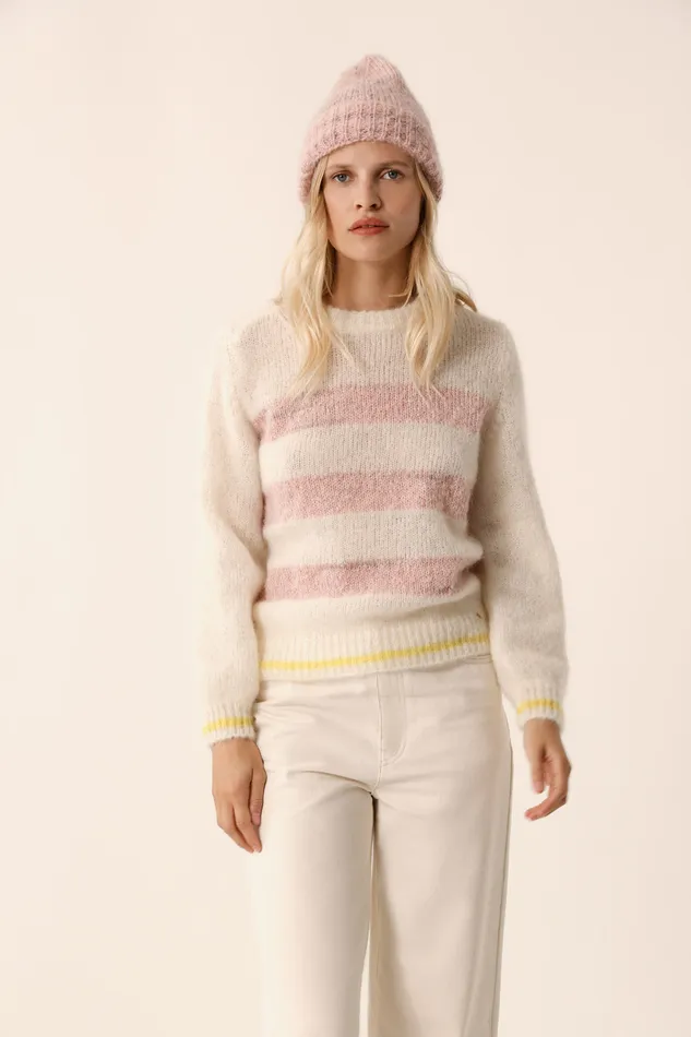 Women Jumper Alba EcruBrume Poudre Pull Mohair cru Et Rose Des Petits Hauts Jumpers and Cardigans