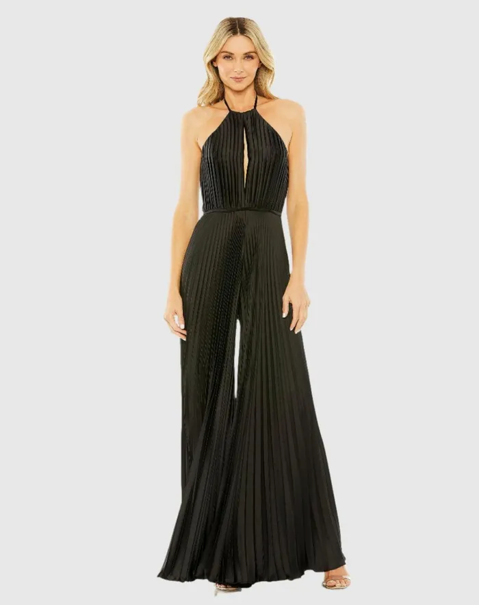 Women Jumpsuits and Rompers Mac Duggal Halter Neck Keyhole Detail Pleated Jumpsuit Black Women Jumpsuits and Rompers Mac Duggal Halter Neck Keyhole Detail Pleated Jumpsuit Black