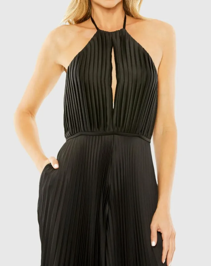 Women Jumpsuits and Rompers Mac Duggal Halter Neck Keyhole Detail Pleated Jumpsuit Black