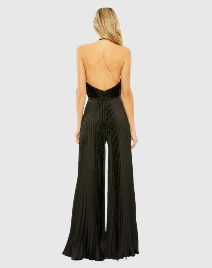 Women Jumpsuits and Rompers Mac Duggal Halter Neck Keyhole Detail Pleated Jumpsuit Black