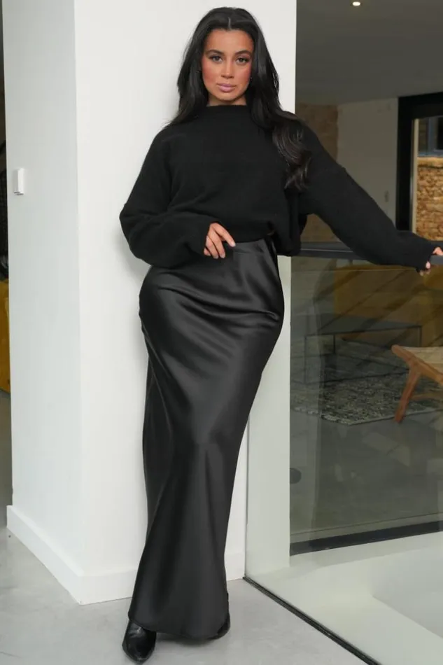 Women Jupe Longue Noire Satine Black Brentiny Paris Skirts
