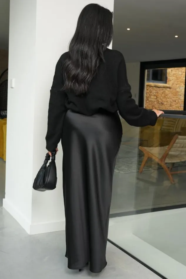 Women Jupe Longue Noire Satine Black Brentiny Paris Skirts