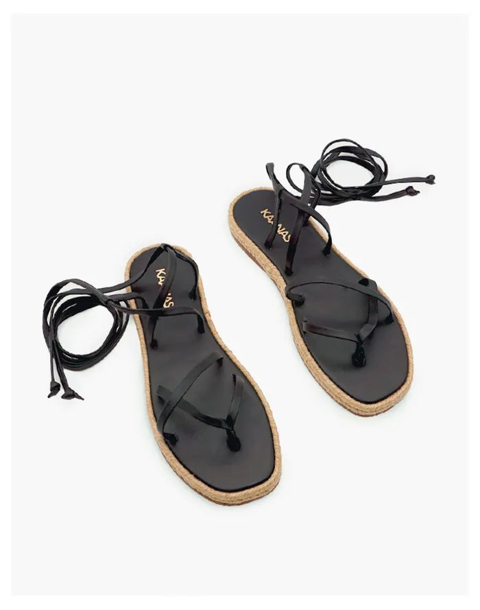 Women KAANAS Kluang Ankle Wrap Espadrille Sandal Black Madewell Sandals