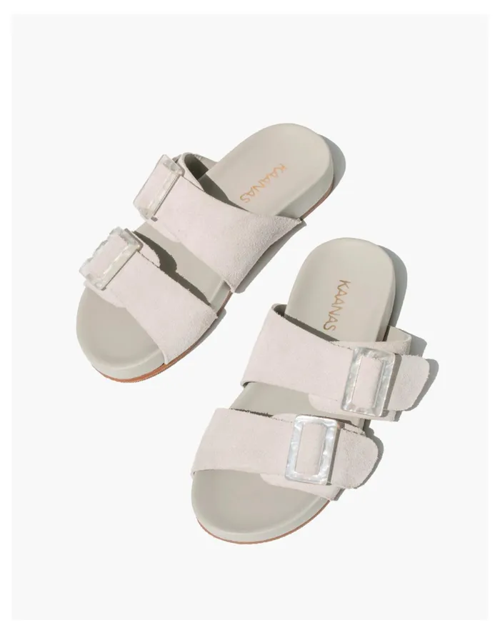 Women KAANAS Kuala Suede Pool Slide W Buckles Grey Madewell Sandals