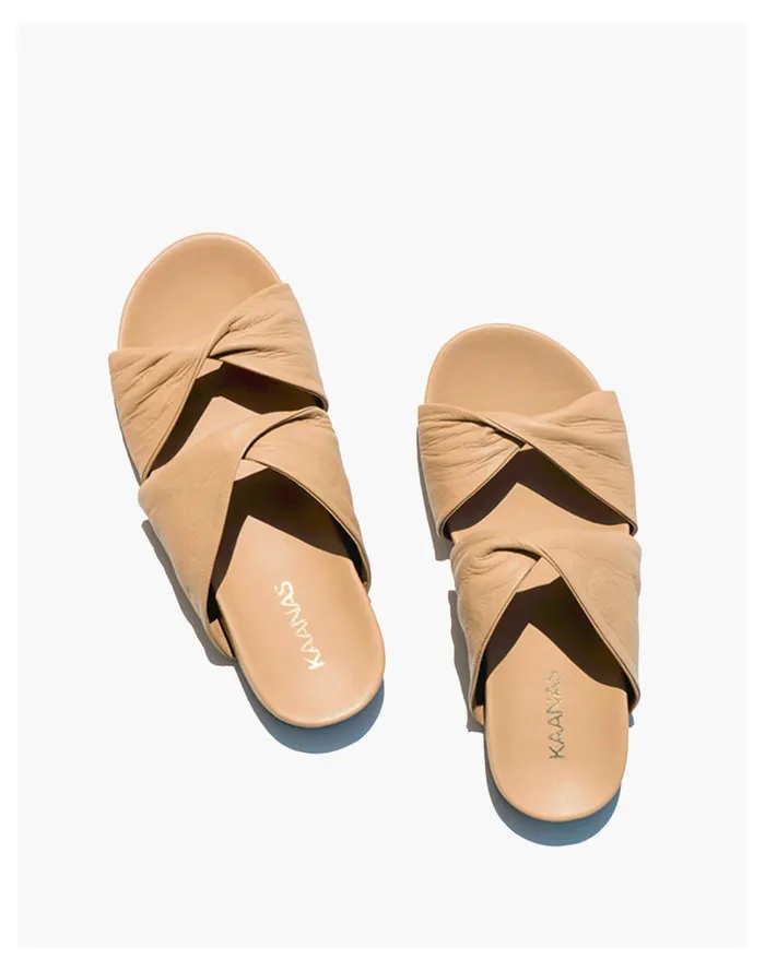 Women KAANAS Morelia Twisted Bands Pool Slide Almond Madewell Sandals