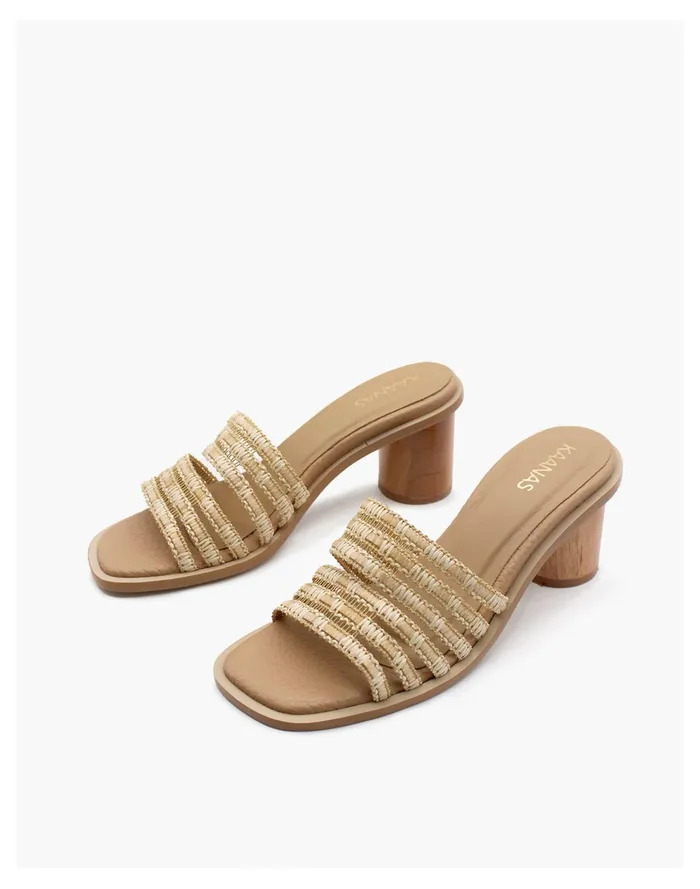 Women KAANAS Setar See Through Strap Wood Heel Natural Madewell Heels