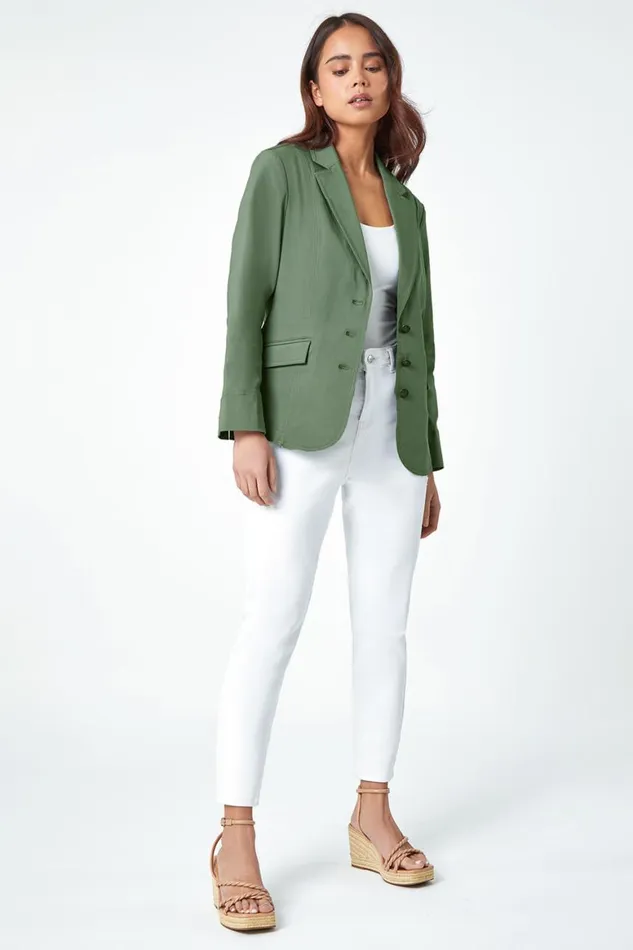 Women Khaki Petite Premium Stretch Blazer Roman Jackets