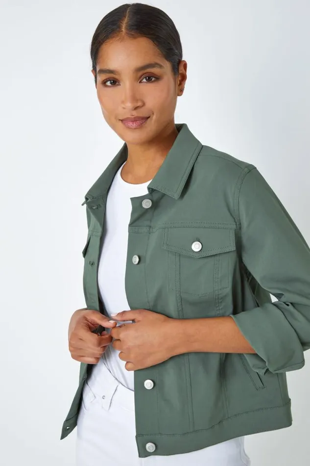 Women Khaki Stretch Pocket Detail Jacket Roman Coords