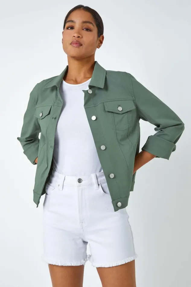 Women Khaki Stretch Pocket Detail Jacket Roman Coords