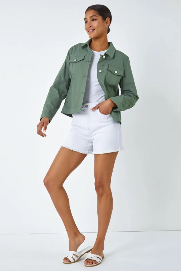 Women Khaki Stretch Pocket Detail Jacket Roman Coords