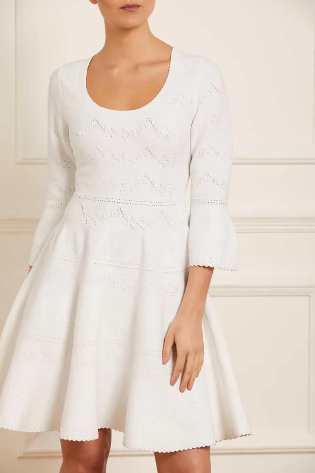 Women Knitwear Needle and Thread Pretty Pointelle Knit Scoop Neck Mini Dress White