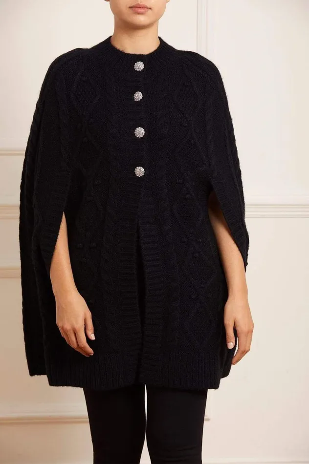 Women Knitwear Needle and Thread Sylvie Cable Jewelled Knee Length Cape Black