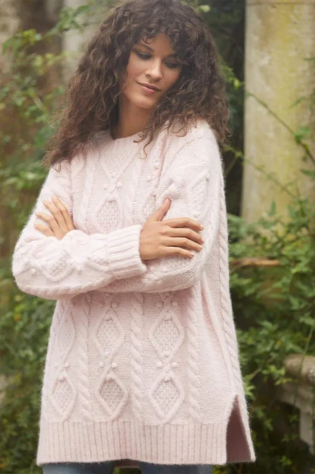 Women Knitwear Needle and Thread Sylvie Cable Longline Jumper Pink