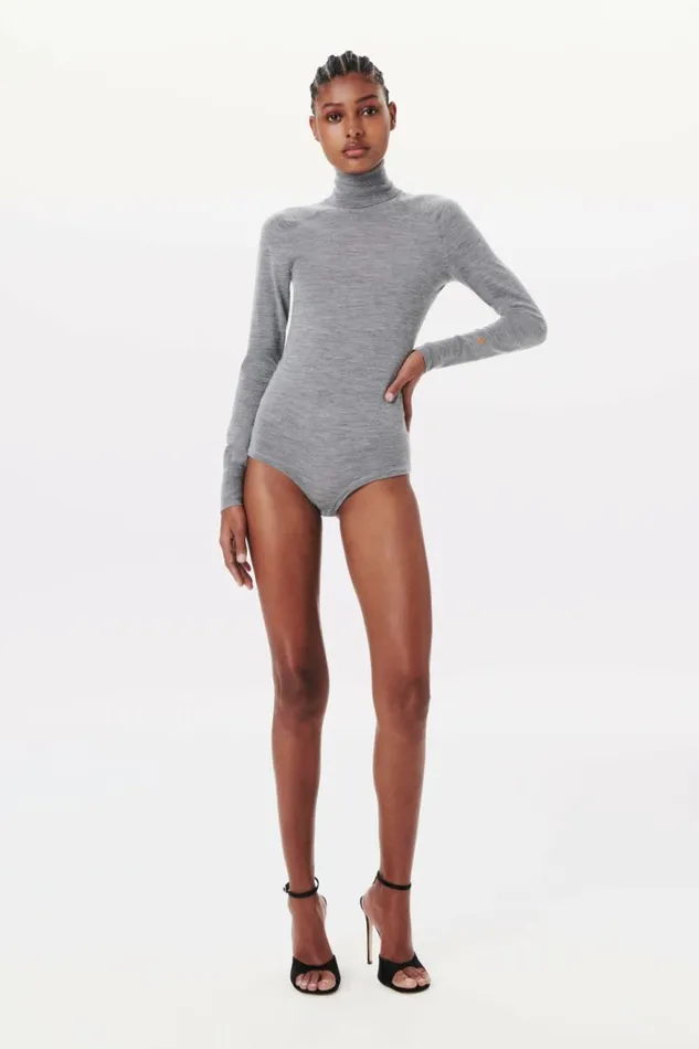 Women Knitwear Victoria Beckham Poloneck Bodysuit In Grey Marl