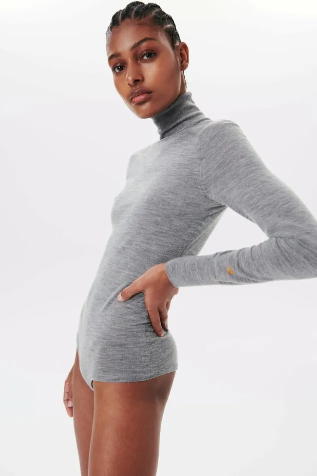 Women Knitwear Victoria Beckham Poloneck Bodysuit In Grey Marl Women Knitwear Victoria Beckham Poloneck Bodysuit In Grey Marl