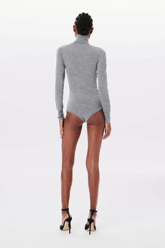 Women Knitwear Victoria Beckham Poloneck Bodysuit In Grey Marl Women Knitwear Victoria Beckham Poloneck Bodysuit In Grey Marl
