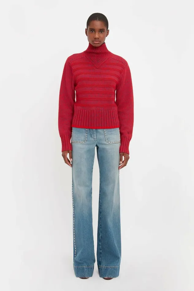 Women Knitwear Victoria Beckham Ribbed Detail Polo Neck In Red