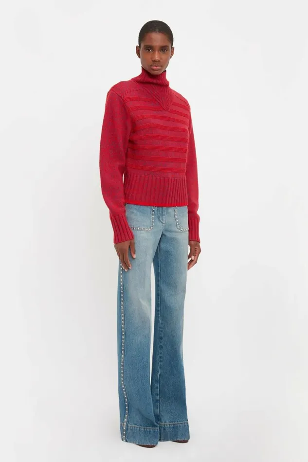 Women Knitwear Victoria Beckham Ribbed Detail Polo Neck In Red