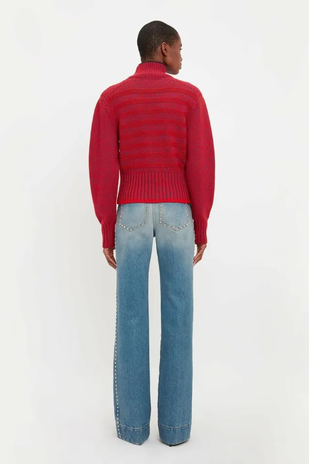 Women Knitwear Victoria Beckham Ribbed Detail Polo Neck In Red