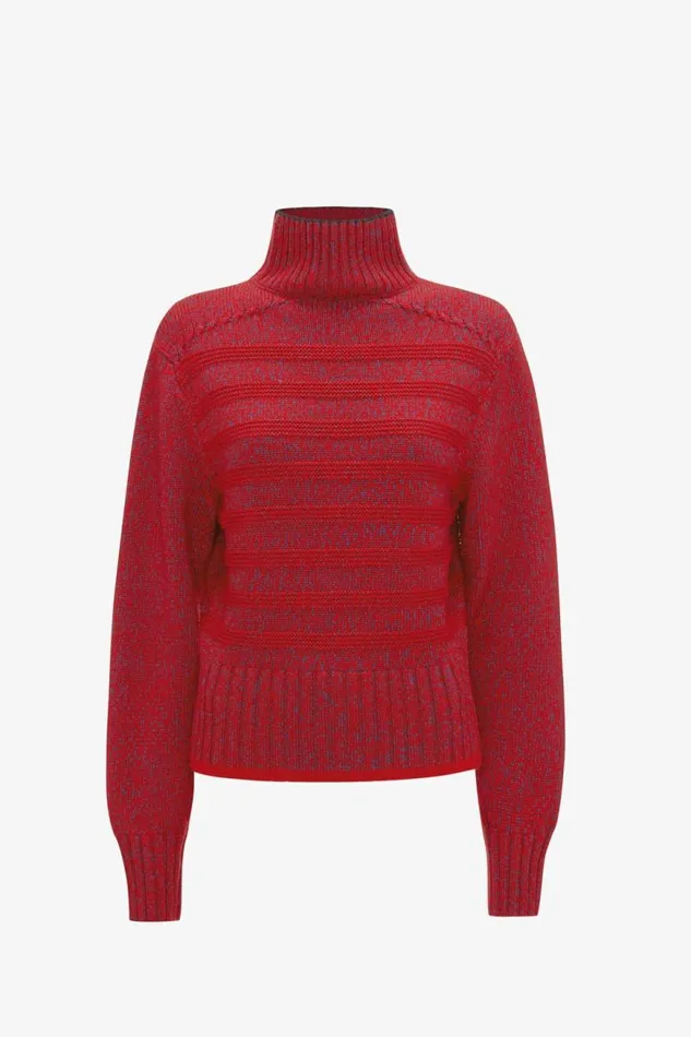 Women Knitwear Victoria Beckham Ribbed Detail Polo Neck In Red
