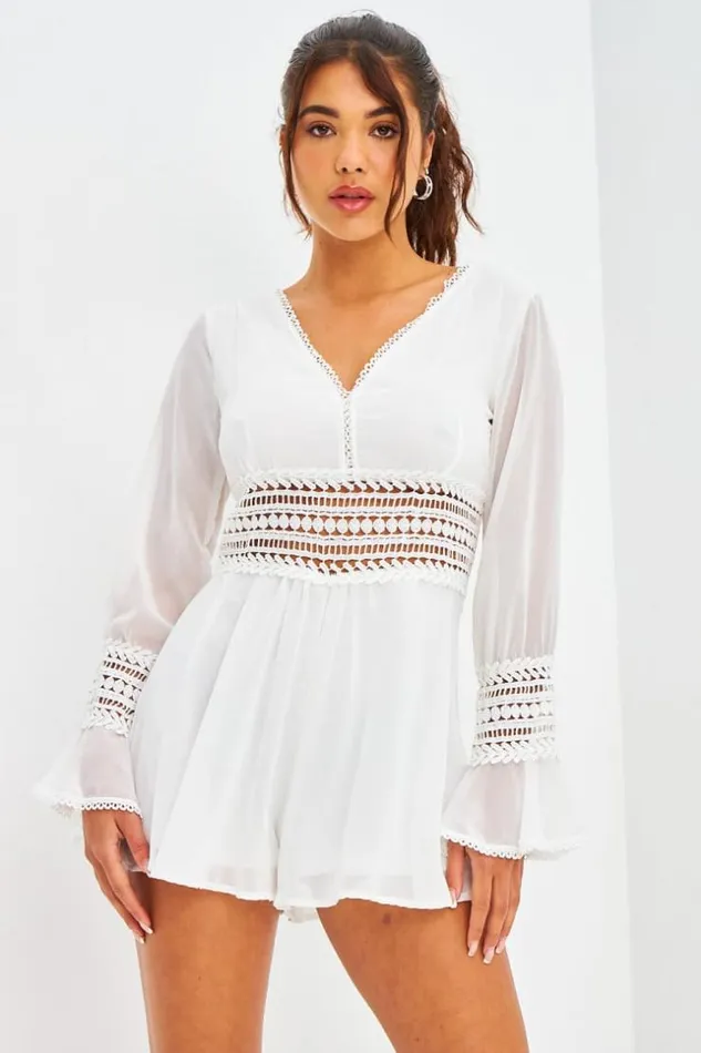 Women Lace Insert Dobby Playsuit With Cut Out Details In White White Brentiny Paris Playsuits Women Lace Insert Dobby Playsuit With Cut Out Details In White White Brentiny Paris Playsuits