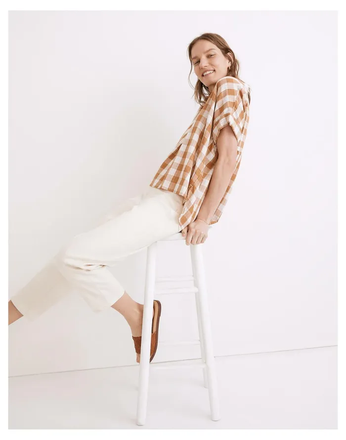 Women Lakeline Popover Shirt In Double Faced Gingham Golden Pecan Madewell Tops and Shirts Women Lakeline Popover Shirt In Double Faced Gingham Golden Pecan Madewell Tops and Shirts