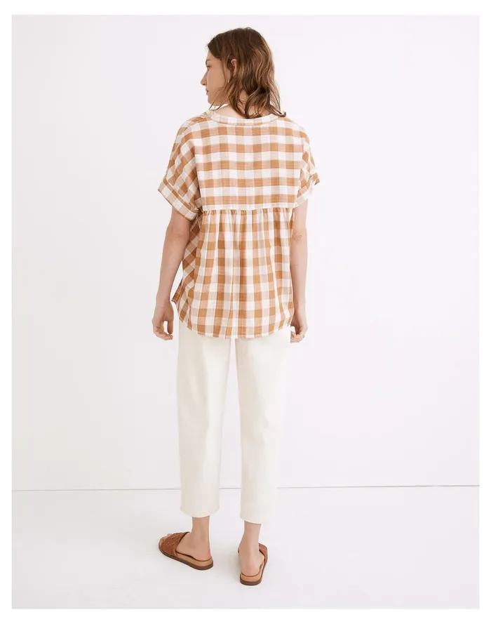 Women Lakeline Popover Shirt In Double Faced Gingham Golden Pecan Madewell Tops and Shirts Women Lakeline Popover Shirt In Double Faced Gingham Golden Pecan Madewell Tops and Shirts