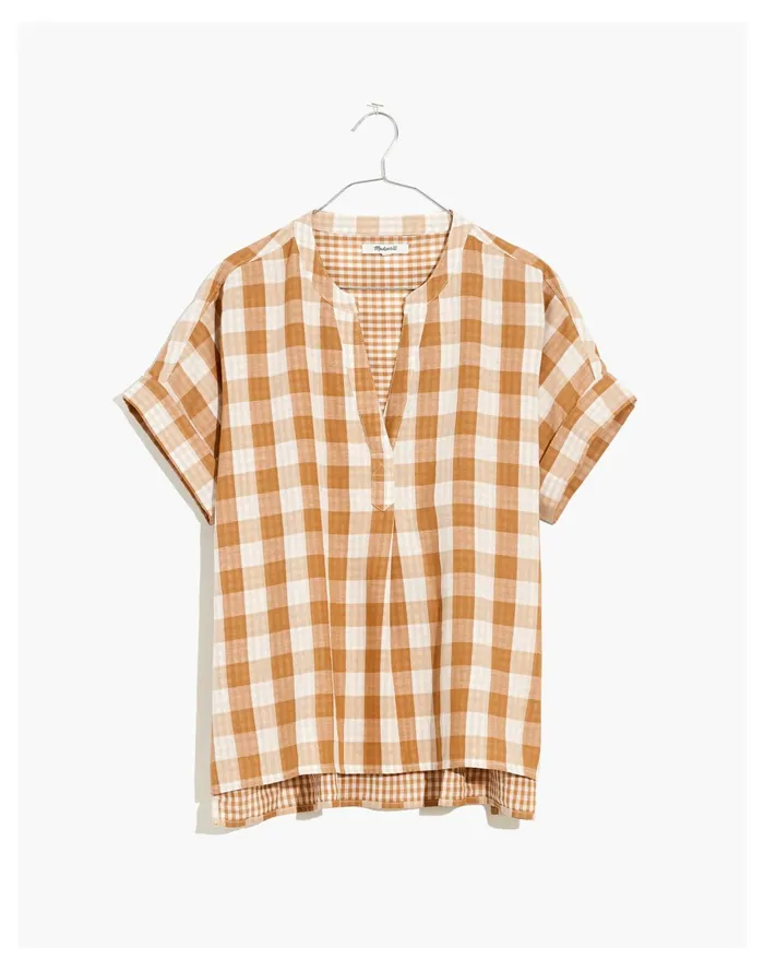 Women Lakeline Popover Shirt In Double Faced Gingham Golden Pecan Madewell Tops and Shirts Women Lakeline Popover Shirt In Double Faced Gingham Golden Pecan Madewell Tops and Shirts