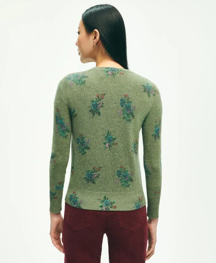 Women Lambswool Floral Print Cardigan Green Brooks Brothers Sweaters
